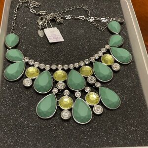 Lia Sophia Green and Lime Teardrop Bib Necklace NWT